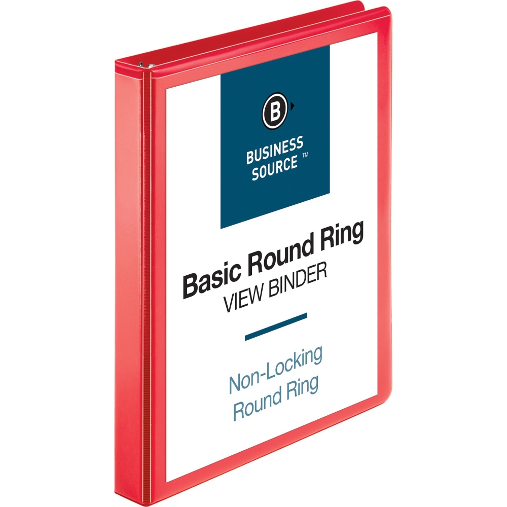 Business Source 3-Ring Binder, 1in Round Rings, Red MPN:09966
