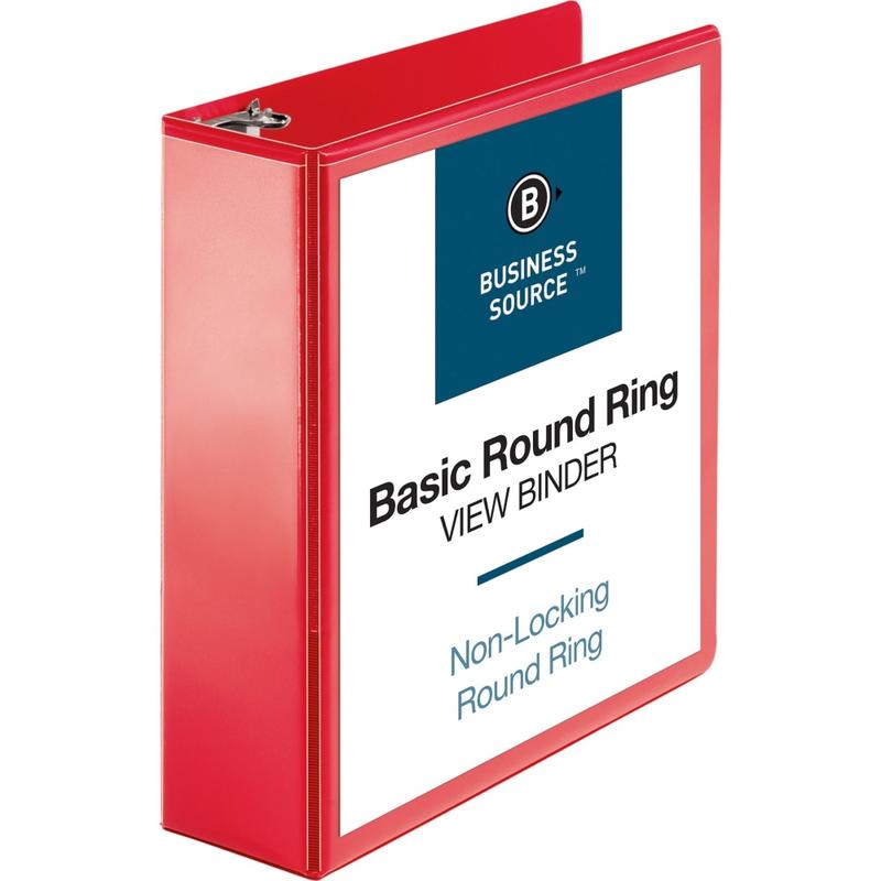 Business Source Round Ring Binder, 3in Ring, 8 1/2in x 11in, Red MPN:09969