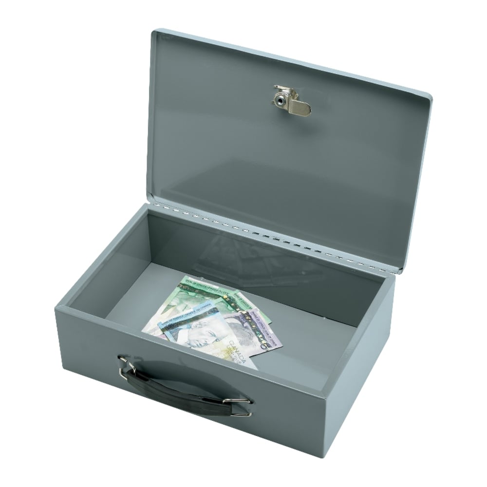Sparco All-Steel Key Lock Fire-Retardant Cash Box, 12 3/4in x 8 1/4in x 3 3/4in, Gray MPN:15502