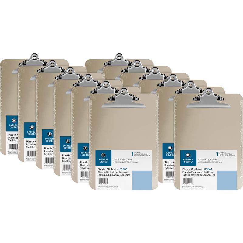 Business Source Spring Clip Plastic Clipboard - Spring Clip - Plastic - Smoke - 12 / Box MPN:01861BX