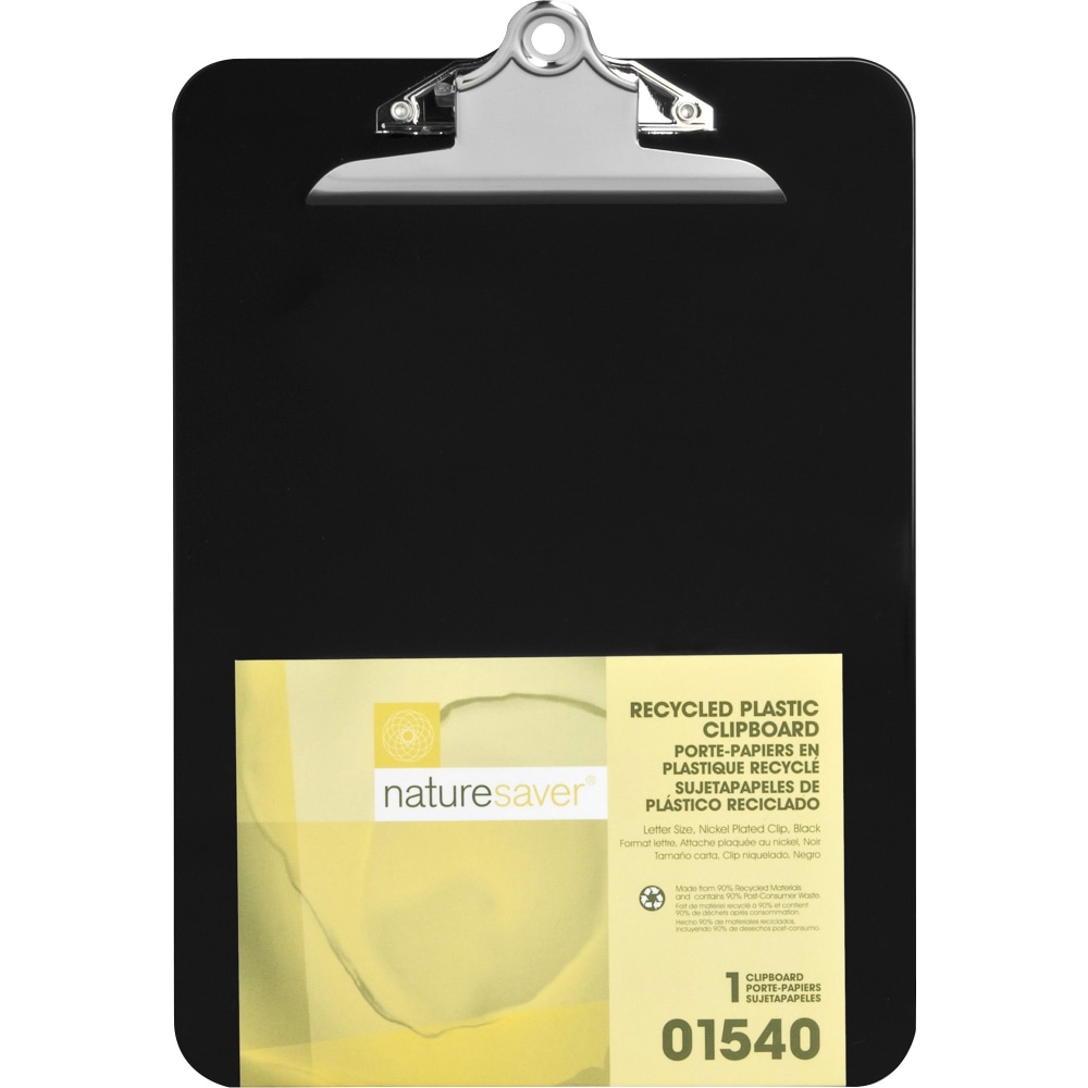Nature Saver Plastic Clipboards, 8 1/2in x 12in, 100% Recycled, Black MPN:01540