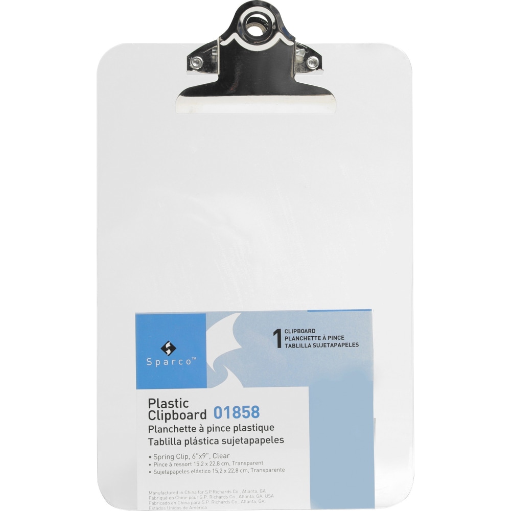 Sparco Plastic Clipboard, 6in x 9in, Clear MPN:01858