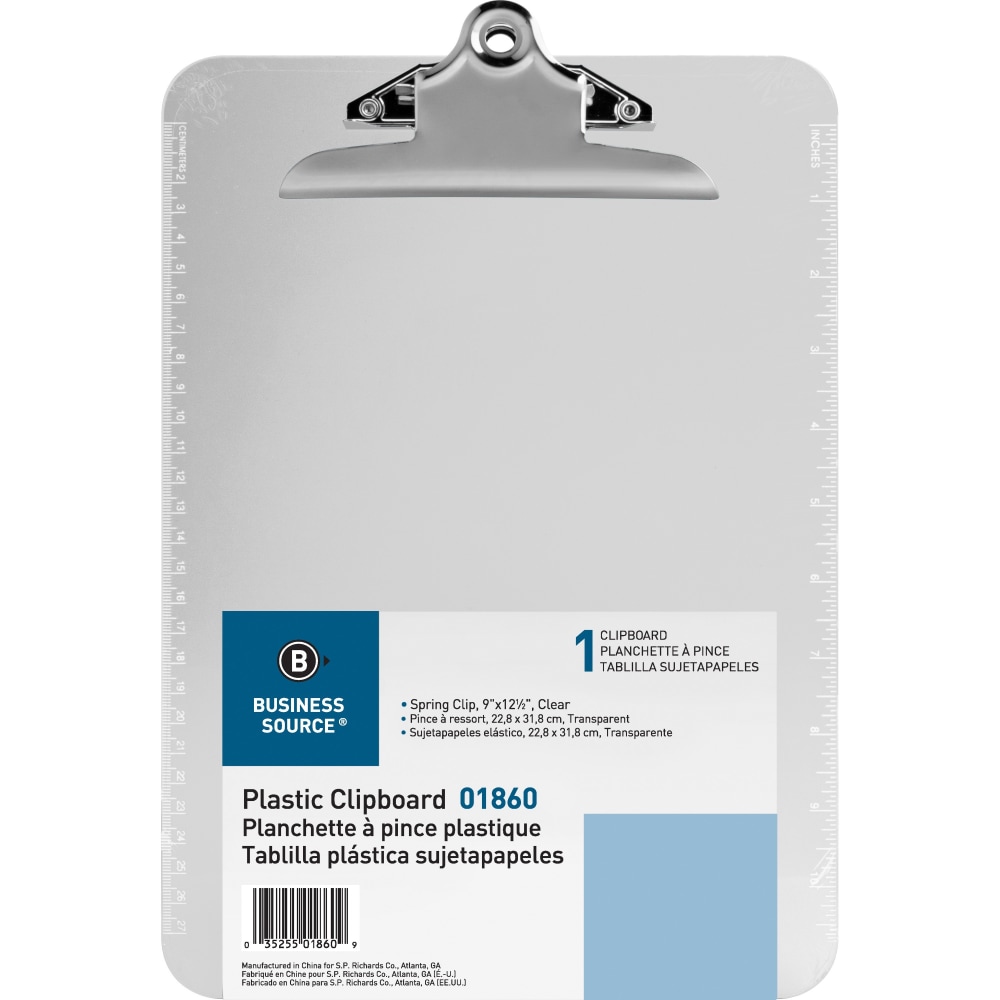 Sparco Plastic Clipboard, 8 1/2in x 12in, Clear (Min Order Qty 11) MPN:01860