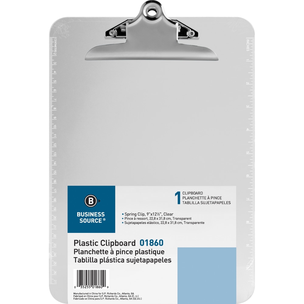 Sparco Plastic Clipboard, 8 1/2in x 12in, Clear MPN:01860