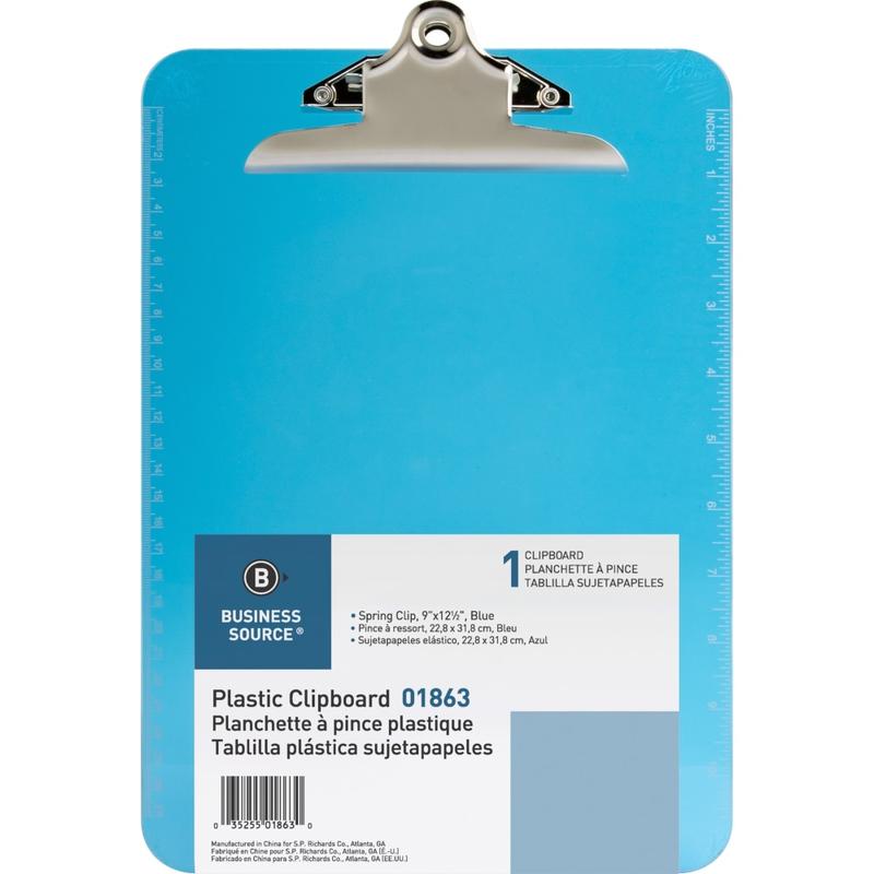 Sparco Plastic Clipboard, 8 1/2in x 12in, Blue MPN:01863