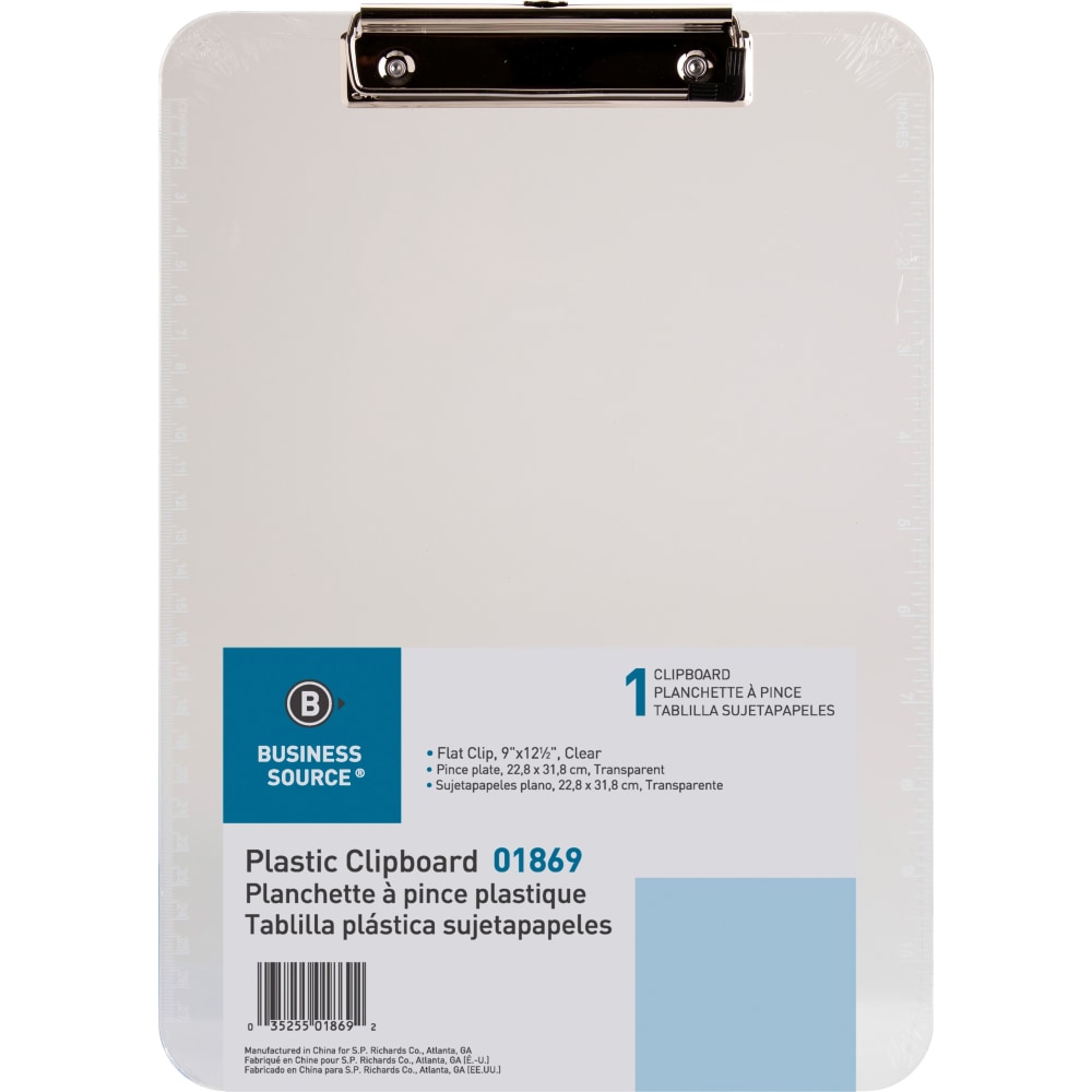 Sparco Plastic Clipboard With Flat Clip, 8 1/2in x 11in, Clear (Min Order Qty 26) MPN:01869