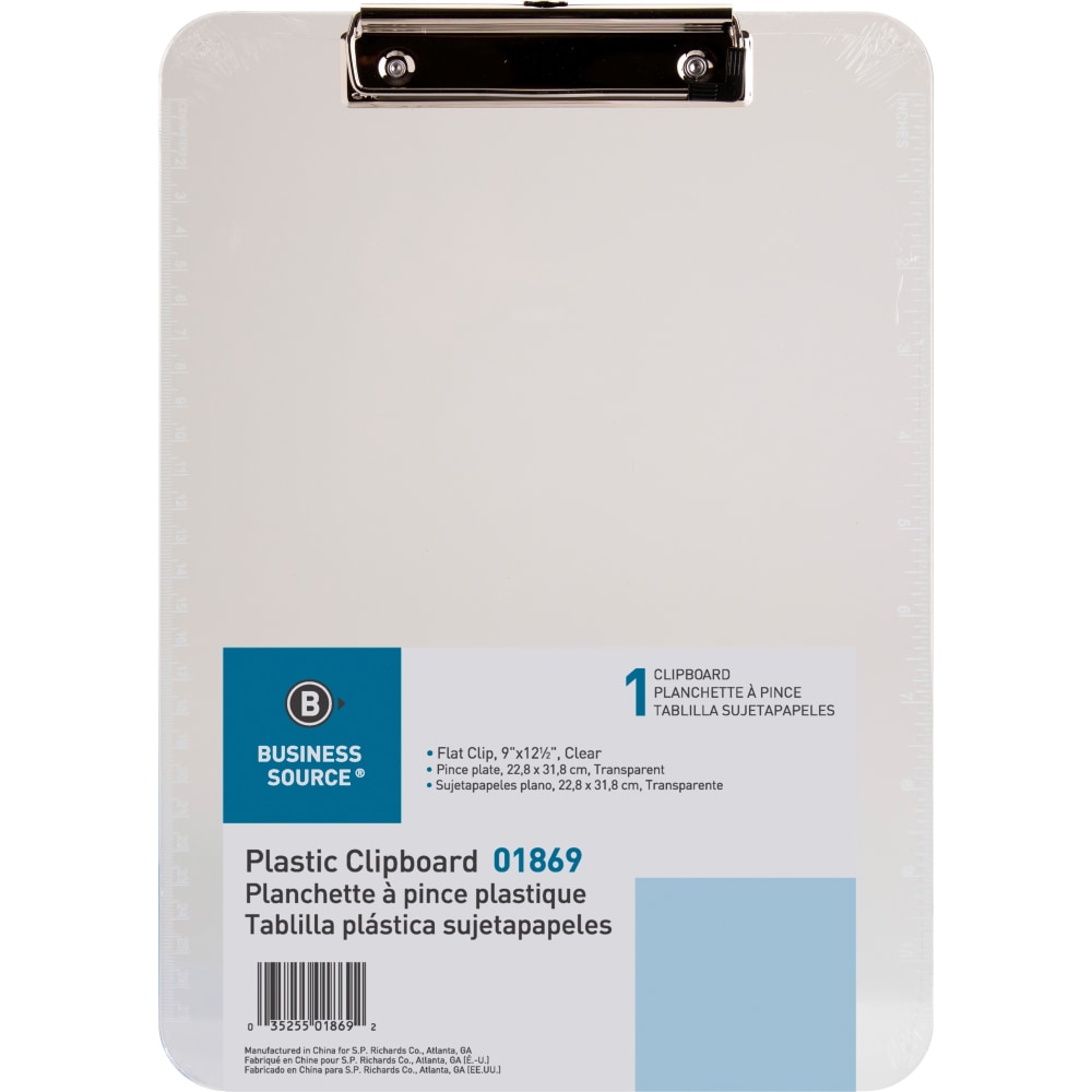 Sparco Plastic Clipboard With Flat Clip, 8 1/2in x 11in, Clear MPN:01869