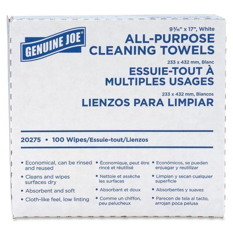 Genuine Joe All-Purpose Cleaning Towels - 16.50in x 9.50in - White - Fabric - 100 Per Box - 10 / Carton MPN:20275CT