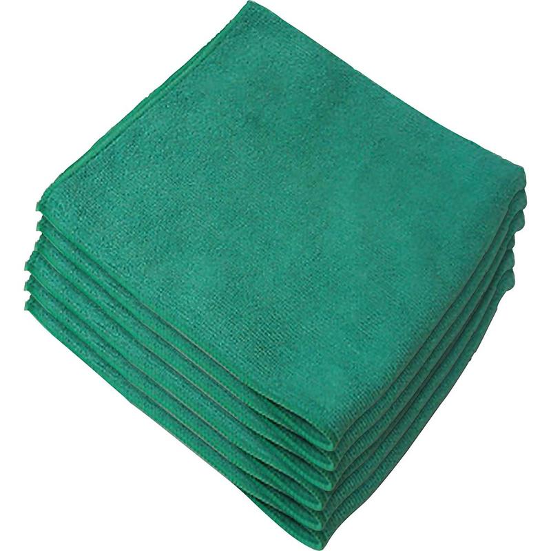 Genuine Joe General Purpose Microfiber Cloth - For Multipurpose - Cloth - 16in x 16in- Chemical Resistant, Oil-free, Lint-free - Green - 12 / Bag MPN:39505