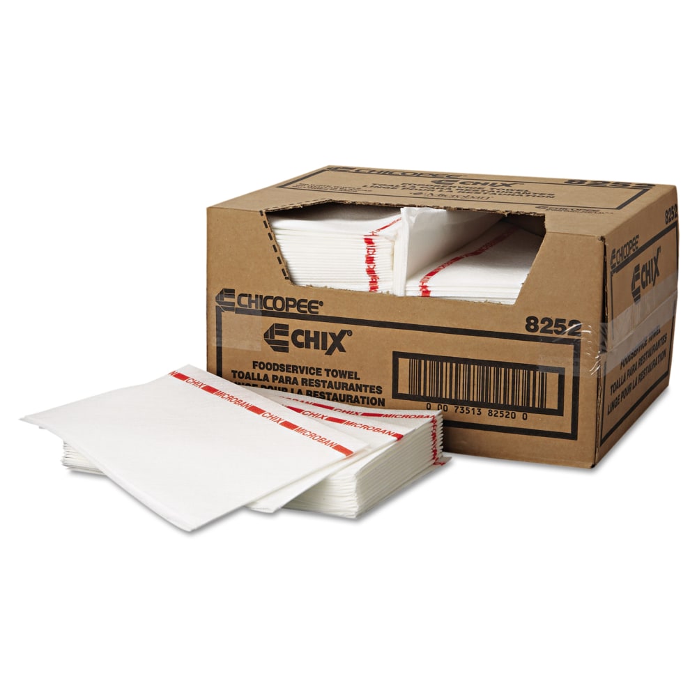 Chix Food Service Towels, 13 x 21, Cotton, White/Red, 150/Carton MPN:CHI 8252