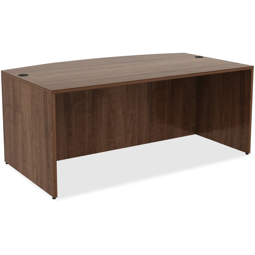Lorell Essentials 71inW Bow-Front Shell Computer Desk, Walnut MPN:69952