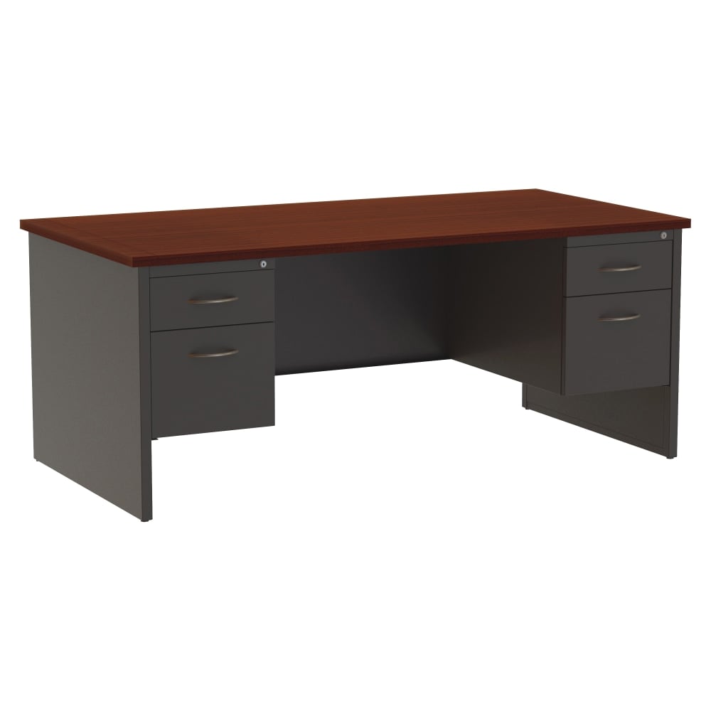 WorkPro Modular 72inW x 36inD Double-Pedestal Computer Desk, Charcoal/Mahogany MPN:79140
