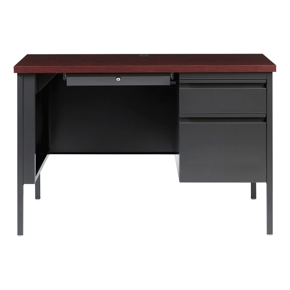 Lorell Fortress Steel Right-Pedestal Teachers Computer Desk, Charcoal/Mahogany MPN:LLR66949