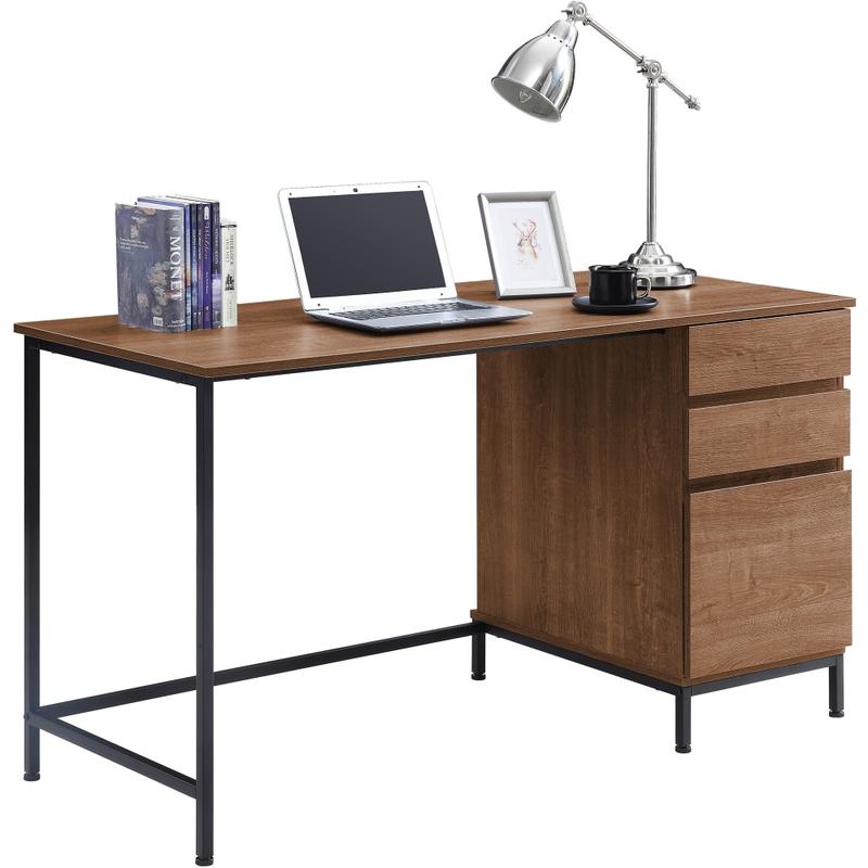 Lorell SOHO Desk with Side Drawers, 30inH x 55inW x 23.6inD, 3 x File Drawer(s), Single Pedestal on Right Side, Walnut MPN:97615