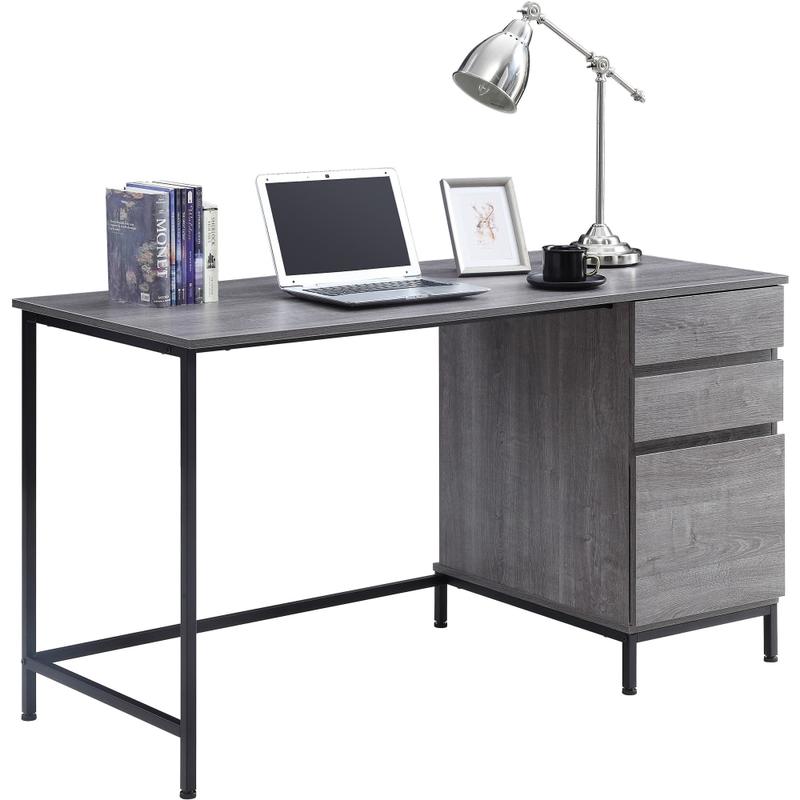 Lorell SOHO Desk with Side Drawers, 30inH x 55inW x 23.6inD, 3 x File Drawer(s), Single Pedestal on Right Side, Charcoal MPN:97616