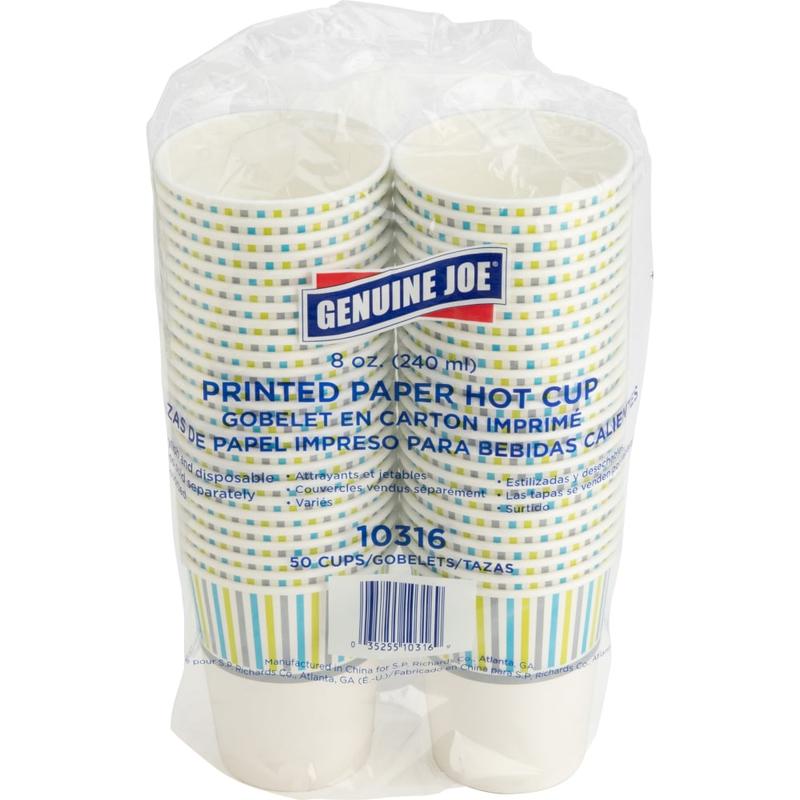 Genuine Joe 8 oz Hot Beverage Cups - 8 fl oz - Assorted - Paper - Hot Chocolate, Cappuccino, Tea, Coffee, Beverage - 50 / Pack MPN:10316