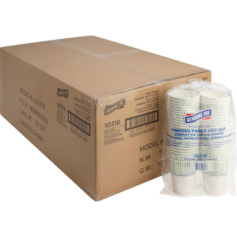 Genuine Joe 12 oz Hot Beverage Cups - 12 fl oz - Assorted - Paper - Hot Chocolate, Cappuccino, Tea, Coffee, Beverage - 50/Pack - 20 / Carton MPN:10318CT