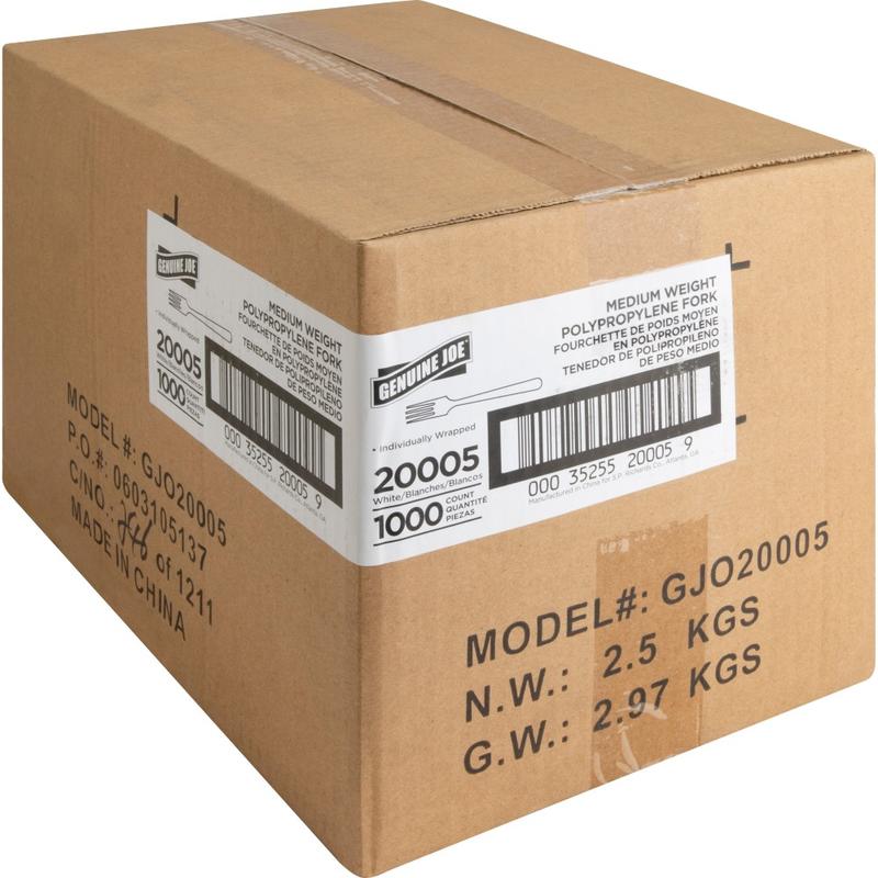 Genuine Joe Individually Wrapped Fork - 1 Piece(s) - Fork - 1 x Fork - Disposable - White - 1000/Carton MPN:20005