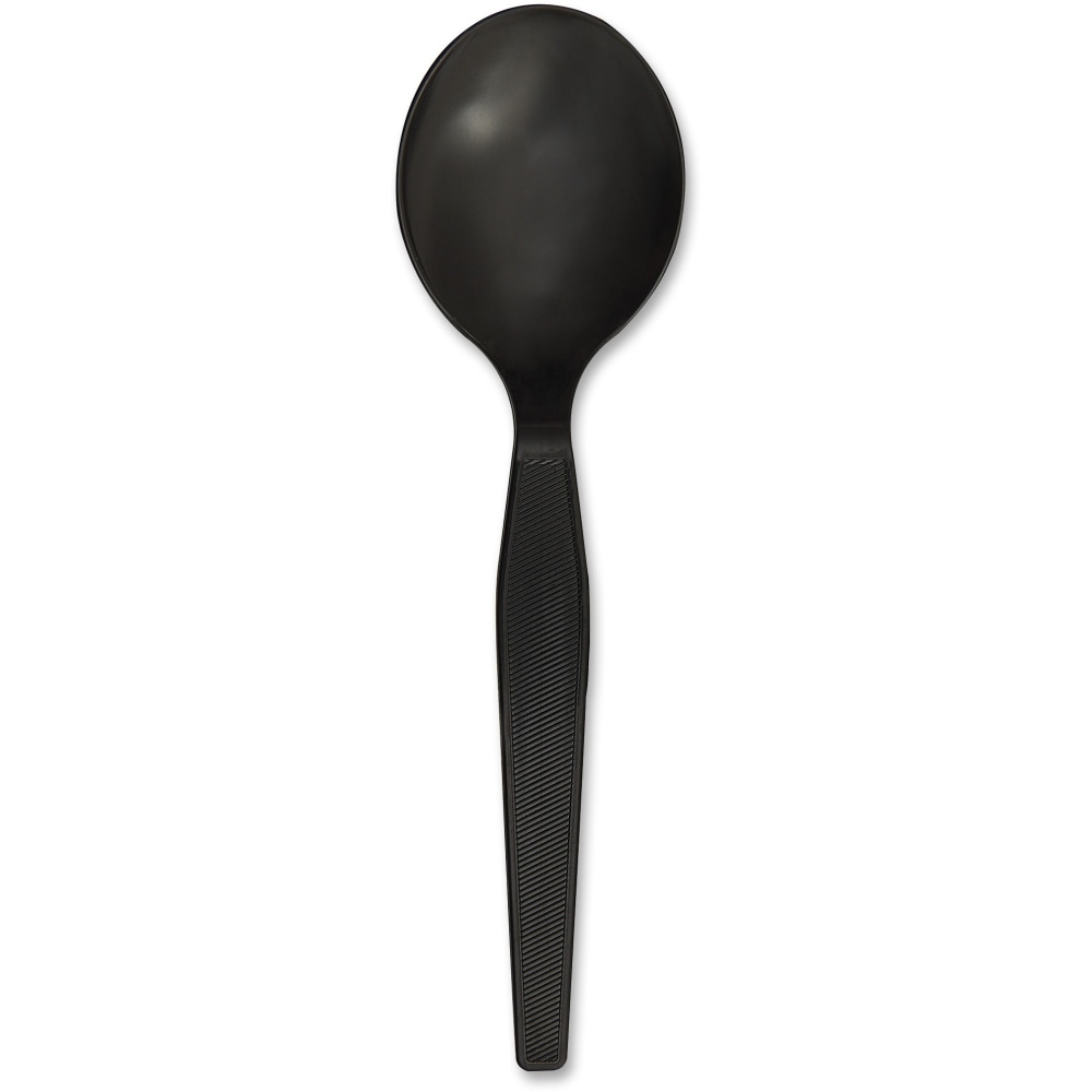 Genuine Joe Heavyweight Disposable Soup Spoons - 1 Piece(s) - Soup Spoon - 1 x Soup Spoon - Disposable - Textured - Black - 1000 / Carton MPN:30406