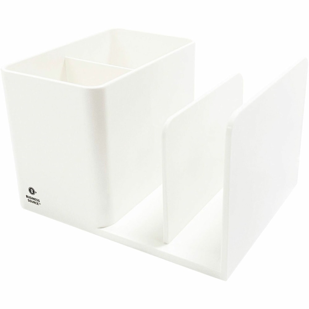 Business Source Multifunctional Pen Cup Organizer - 2 Compartment(s) - 3.80in x 6.10inx 4.70in Depth - Durable - White - ABS Plastic - 1 Each - 11881 MPN:11881