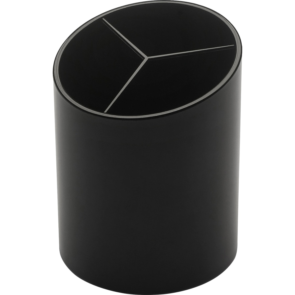 Business Source Large 3-Compartment Plastic Pencil Cup, 3inH x 3inW x 4.1inD, Plastic, Black MPN:32355