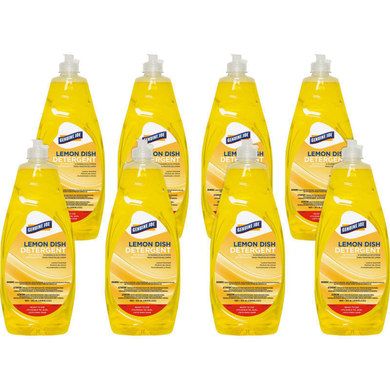 Genuine Joe Dish Detergent - For Pot - Concentrate - 38 fl oz (1.2 quart) - Lemon Scent - Heavy Duty, Durable - Yellow - 8/Carton - 99675CT MPN:99675CT