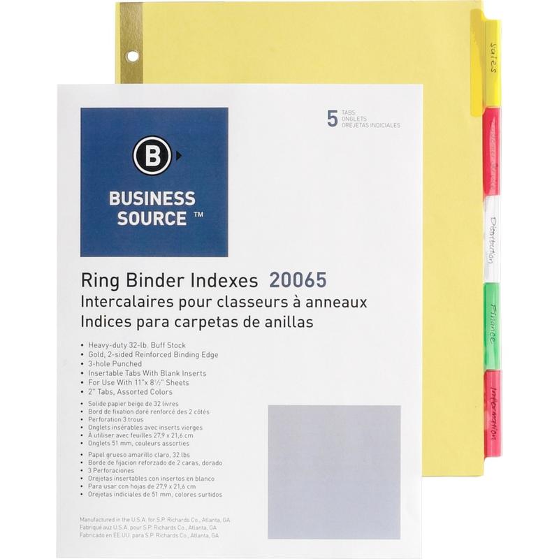 Business Source Reinforced Insertable Tab Indexes - 5 Tab(s)2in Tab- 8.5in Dividerx 11in Divider - Letter - 20065 MPN:20065