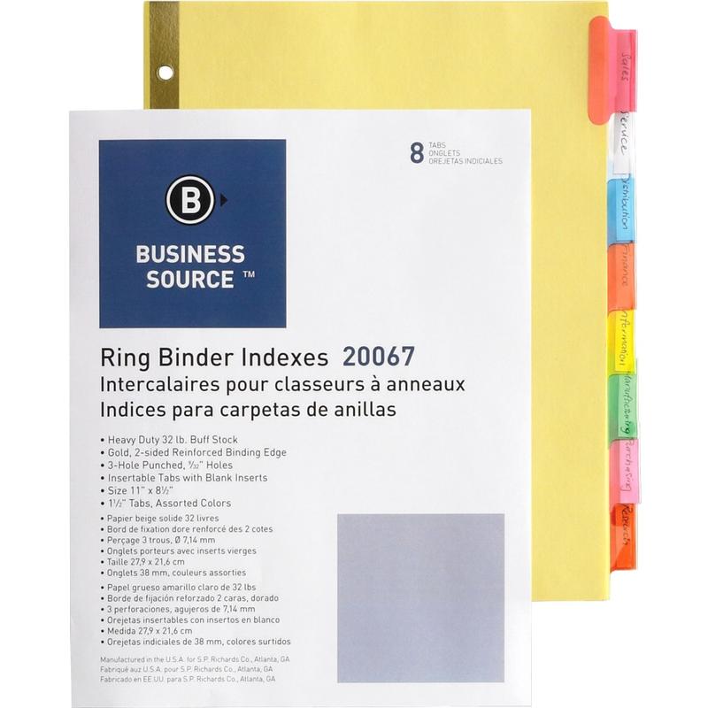 Business Source Reinforced Insertable Tab Indexes - 8x Divider(s) - 8 Tab(s)/Set1.50in Tab- 8.5in Dividerx 11in Divider - 20067 MPN:20067