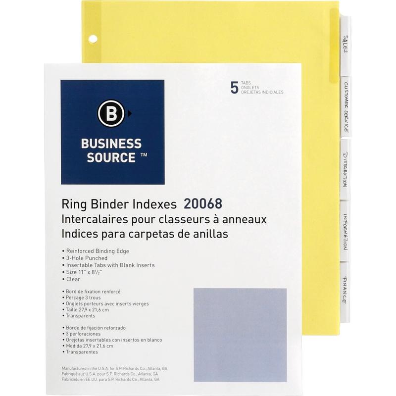 Business Source Buff Stock Ring Binder Indexes - 5x Divider(s) - Blank Tab(s) - 5 Tab(s)/Set2in Tab- 8.5in Dividerx 11in Divider - 20068 MPN:20068