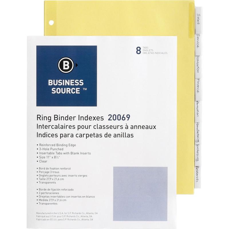 Business Source Ring Binder Indexes, 8-1/2in x 11in, Buff, Set of 8 MPN:20069