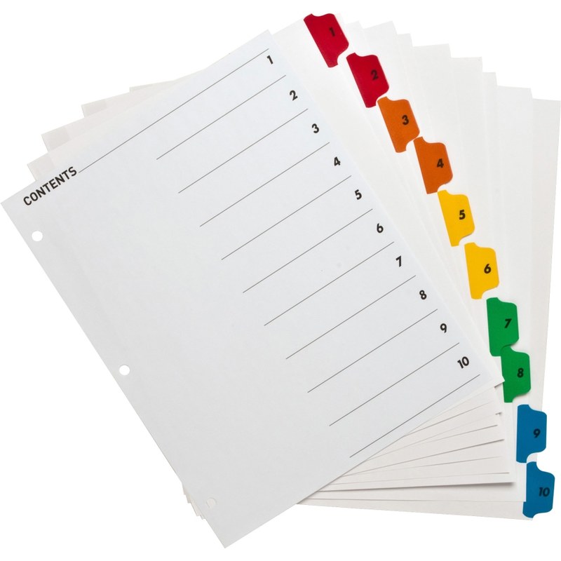 Business Source Table of Content Quick Index Dividers - Printed Tab(s) - Digit - 1-10 - 10 Tab(s)/Set - 21902 MPN:21902
