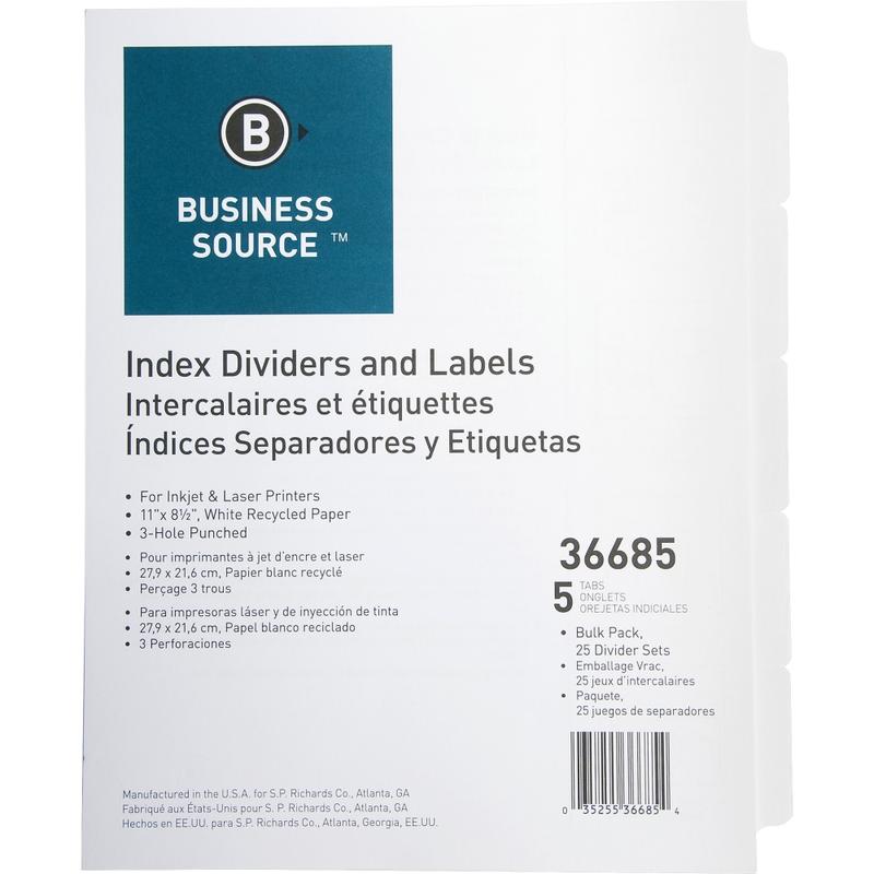 Business Source Punched Laser Index Dividers - 5 Blank Tab(s) - 5 Tab(s)/Set - 8.5in Dividerx 11in Divider - 36685 MPN:36685