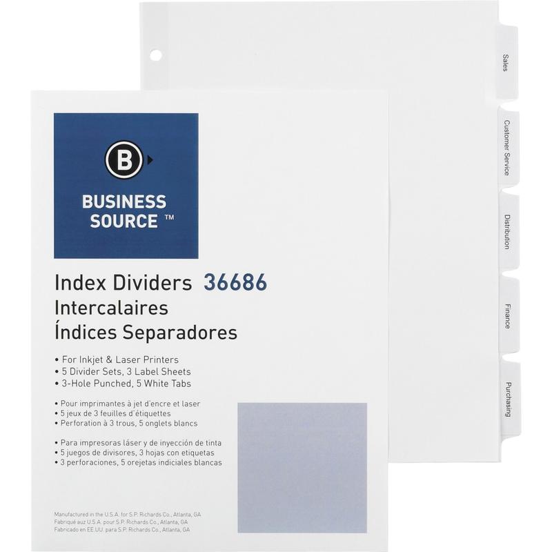 Business Source Punched Tabbed Laser Index Dividers - 5 Blank Tab(s) - 5 Tab(s)/Set - 11in Divider- 3 Hole Punched - 36686 MPN:36686