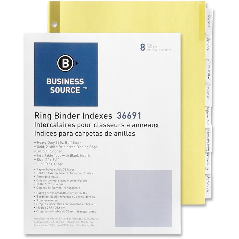 Business Source Insertable Tab Indexes - 8 Blank Tab(s) - 8.5in Dividerx 11in Divider - Letter - 3 Hole Punched - 36691 MPN:36691