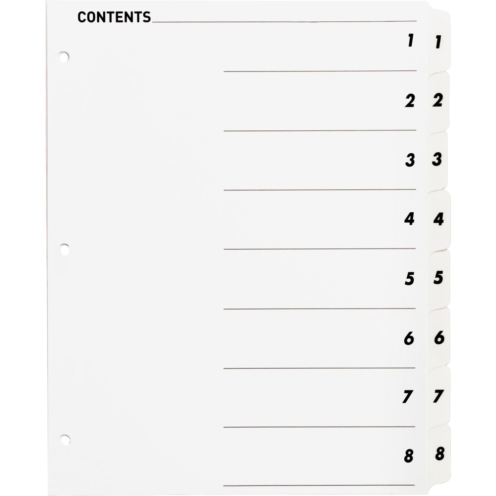 Sparco Quick Index Dividers With Table Of Contents Page, 1-8, White, 05853 MPN:05853