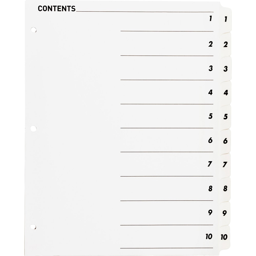 Sparco Quick Index Dividers With Table Of Contents Page, 1-10, White MPN:05854