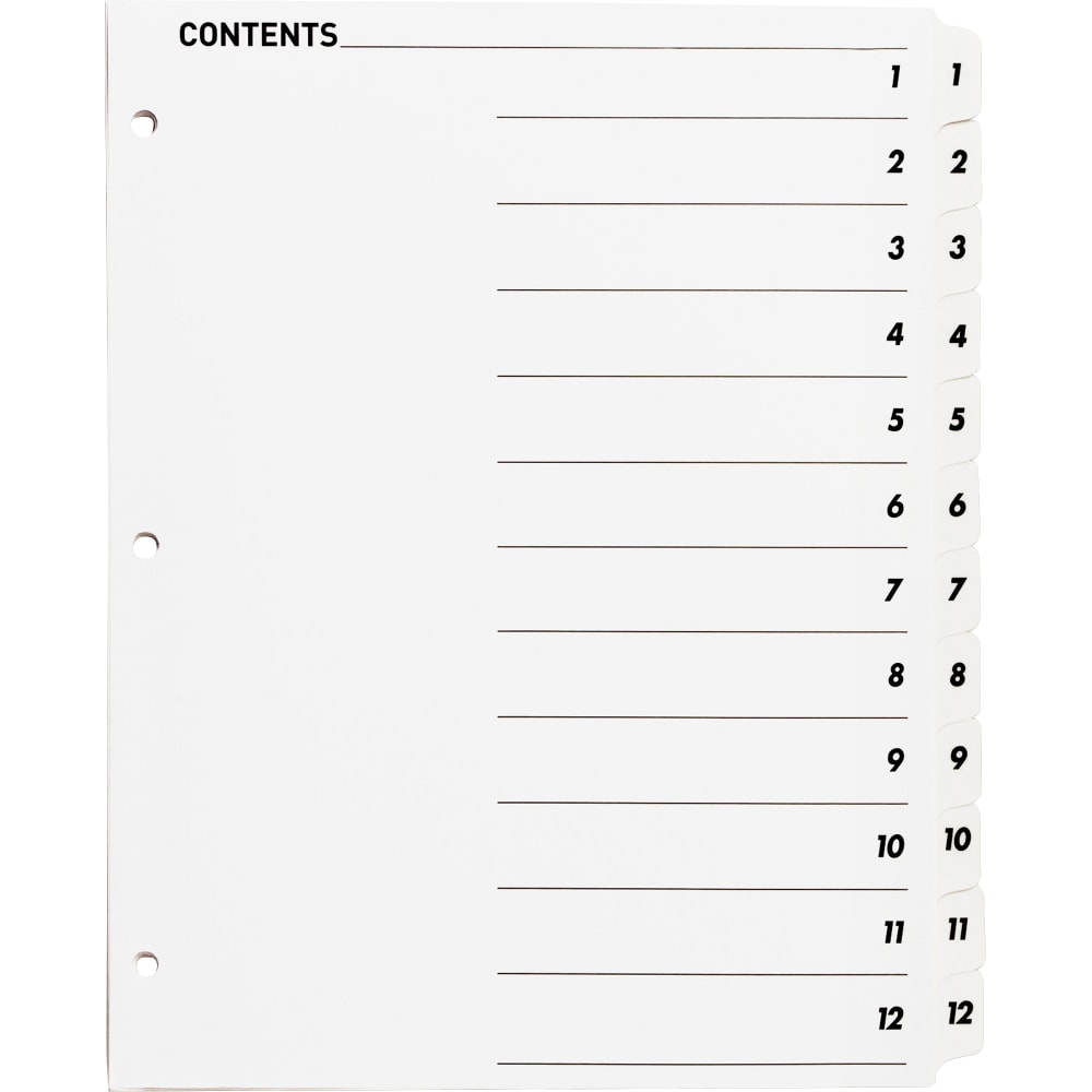 Sparco Quick Index Dividers With Table Of Contents Page, 1-12, White MPN:05855