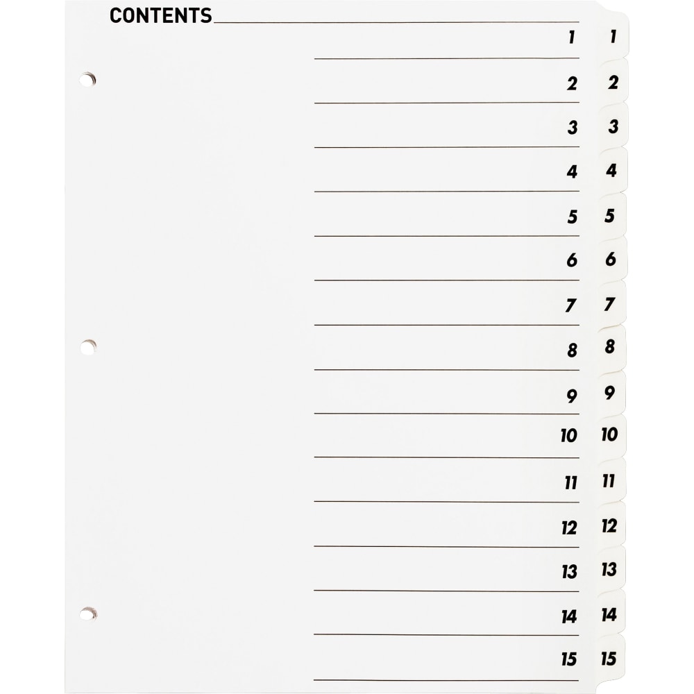 Sparco Quick Index Dividers With Table Of Contents Page, 1-15, White MPN:05857
