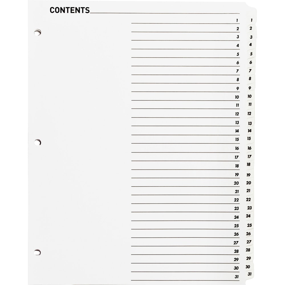 Sparco Quick Index Dividers With Table Of Contents Page, 1-31, White MPN:05859