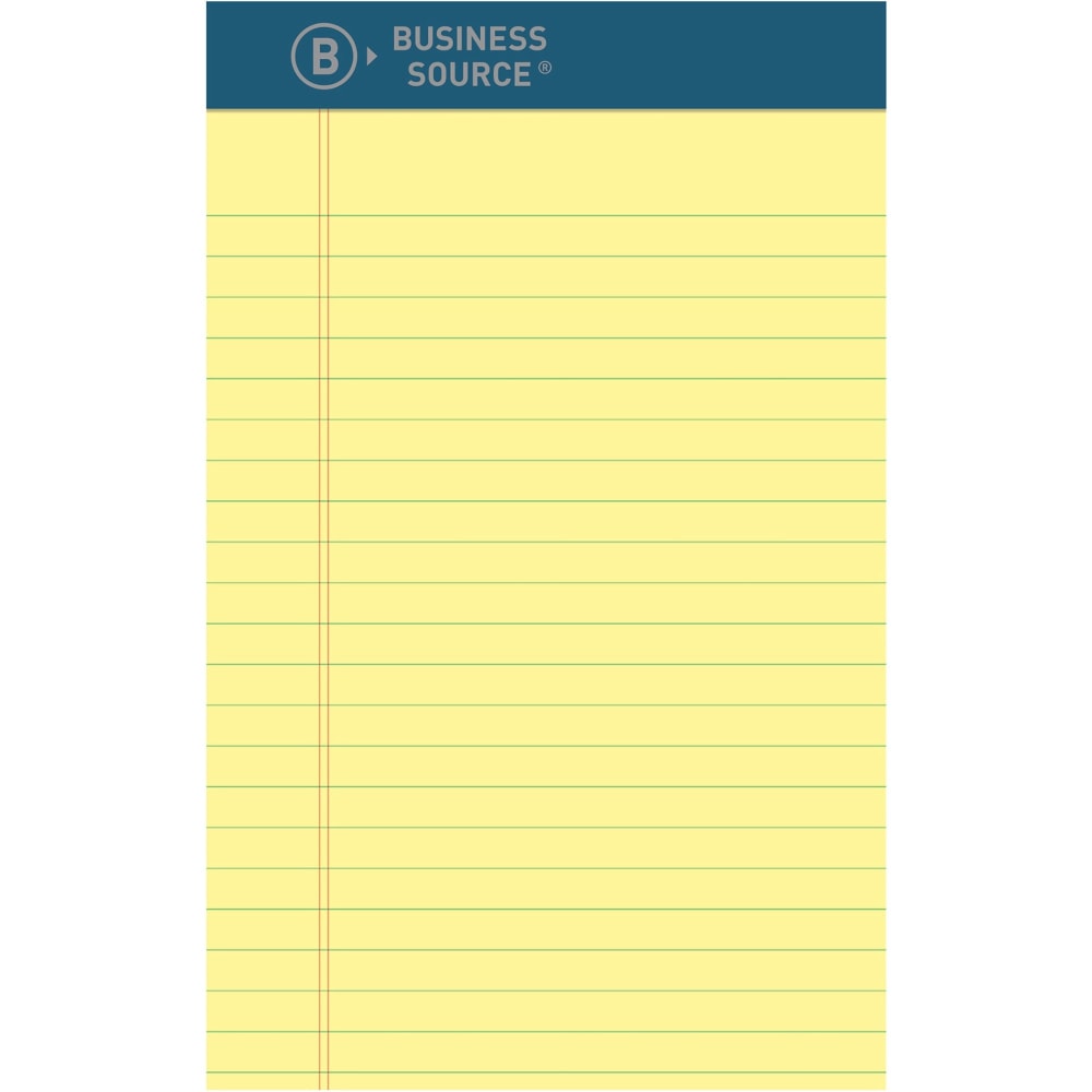 Business Source Premium Writing Pad - 50 Sheets - 0.20in Height x 5in Width x 8in Length - Canary Paper - Tear Proof, Sturdy Back, Bleed-free - 1 Dozen MPN:03106