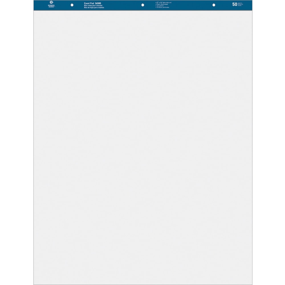 Business Source Standard Easel Pad - 50 Sheets - Plain - 15 lb Basis Weight - 27in x 34in Sheet Size - White Paper - Perforated - 2 / Carton MPN:36585