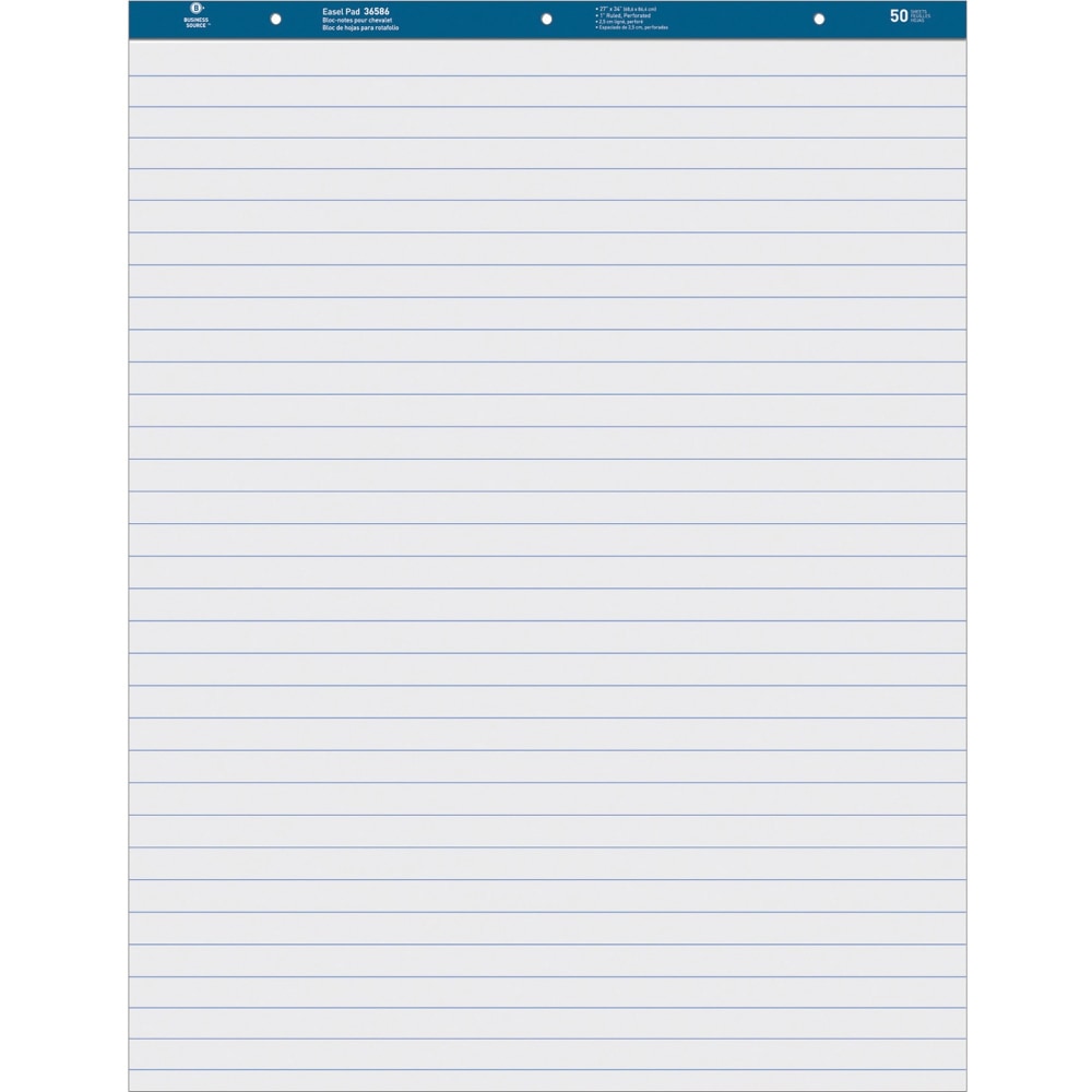 Business Source Standard Ruled Easel Pad - 50 Sheets - 15 lb Basis Weight - 27in x 34in Sheet Size - White Paper - Perforated - 4 / Carton MPN:36586