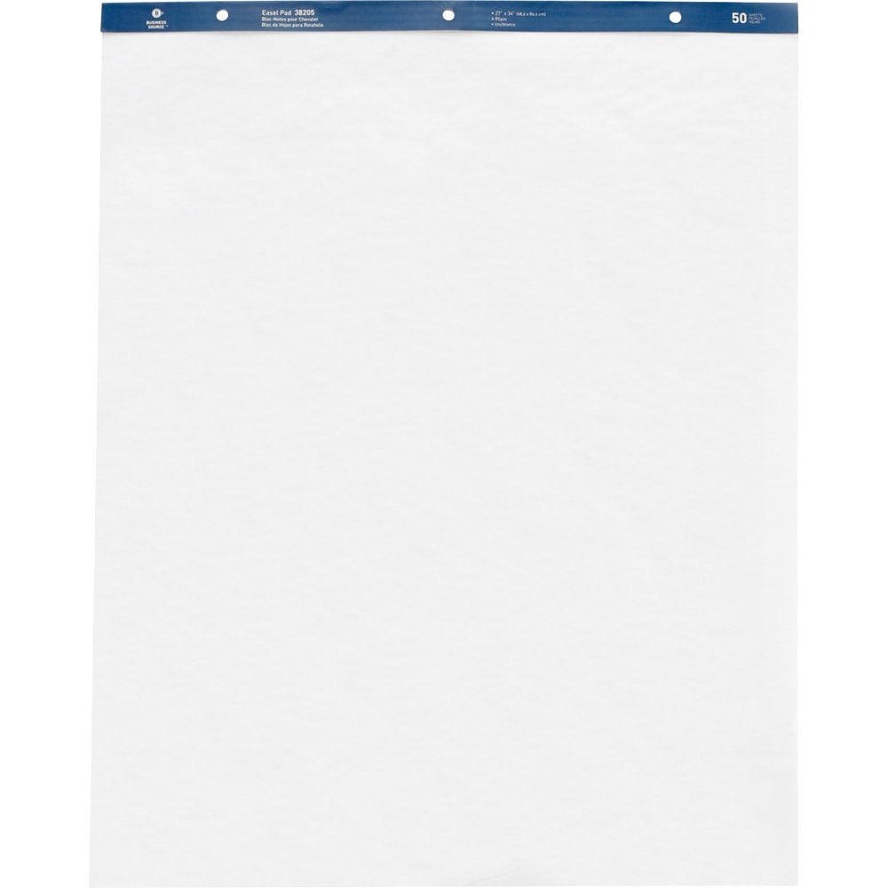 Business Source Standard Easel Pad - 50 Sheets - Plain - 15 lb Basis Weight - 27in x 34in Sheet Size - White Paper - Perforated - 4 / Carton MPN:38205