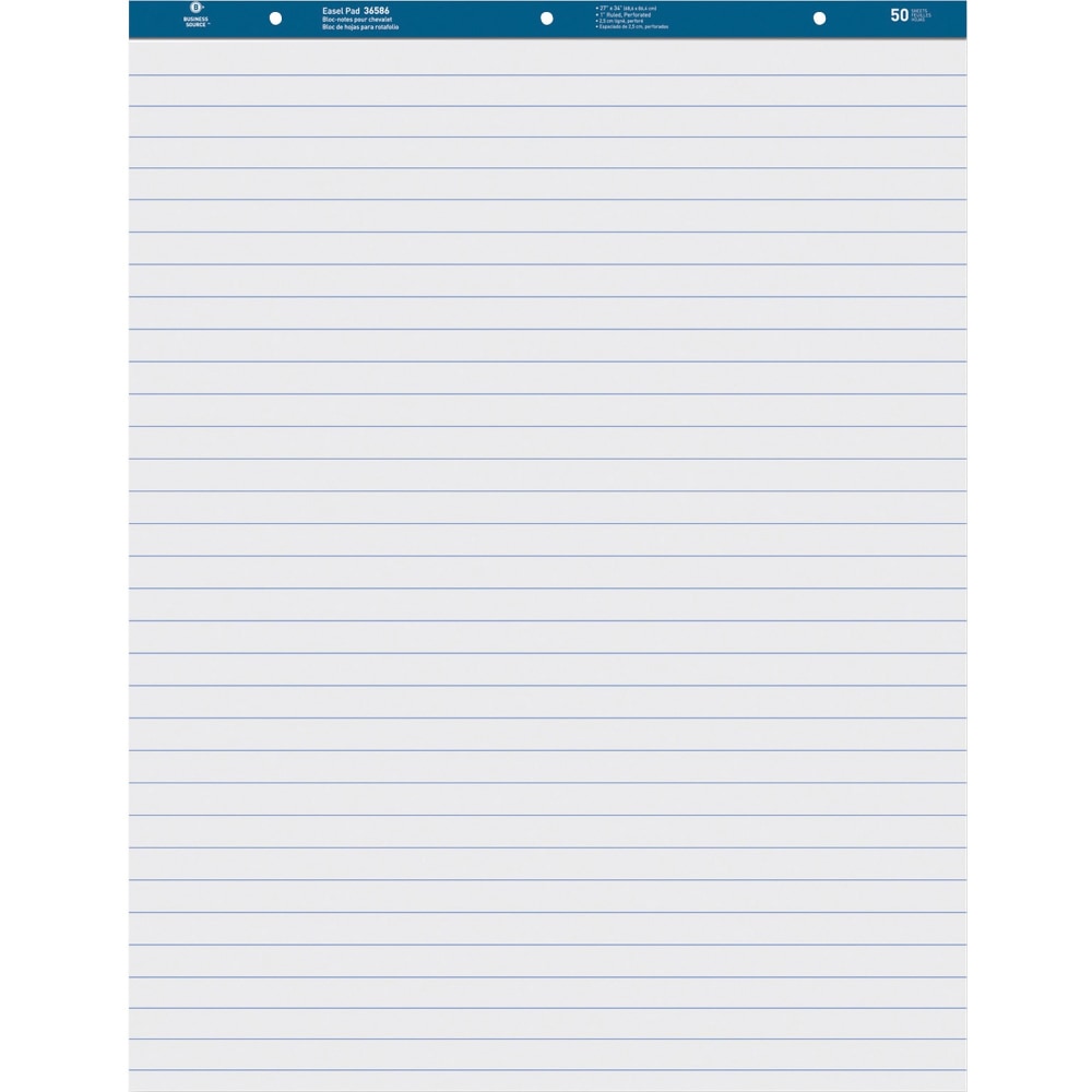 Business Source Standard Ruled Easel Pad - 50 Sheets - 15 lb Basis Weight - 27in x 34in Sheet Size - White Paper - Perforated - 2 / Carton MPN:38590