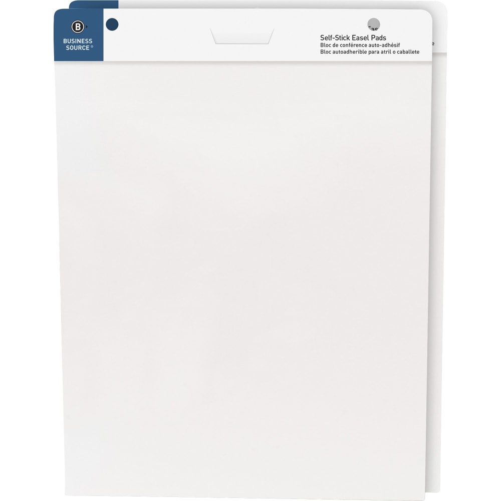 Business Source Self-stick Easel Pads - 30 Sheets - Plain - 25in x 30in Sheet Size - White Paper - Cardboard Cover - Self-stick - 2 / Carton MPN:38591