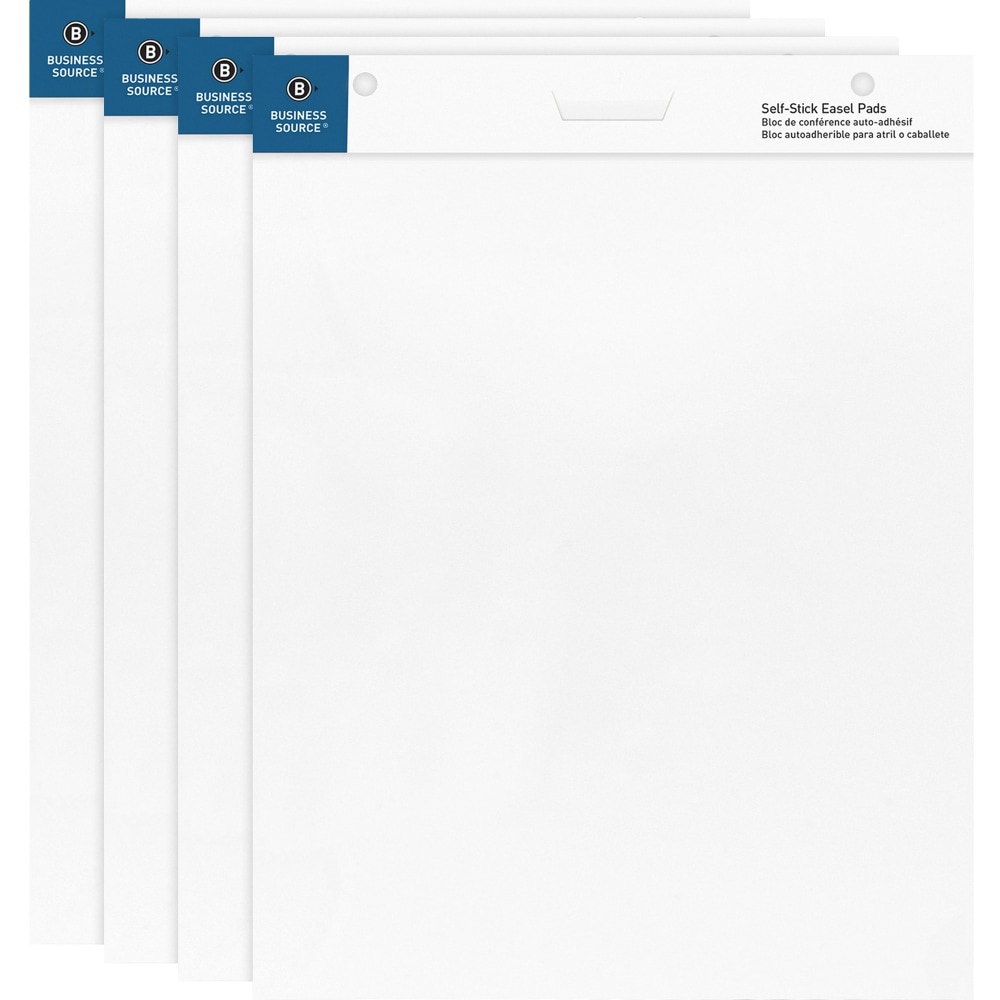 Business Source 25inx30in Self-stick Easel Pads - 30 Sheets - Plain - 25in x 30in Sheet Size - White Paper - Cardboard Cover - Self-stick - 4 / Carton MPN:38592