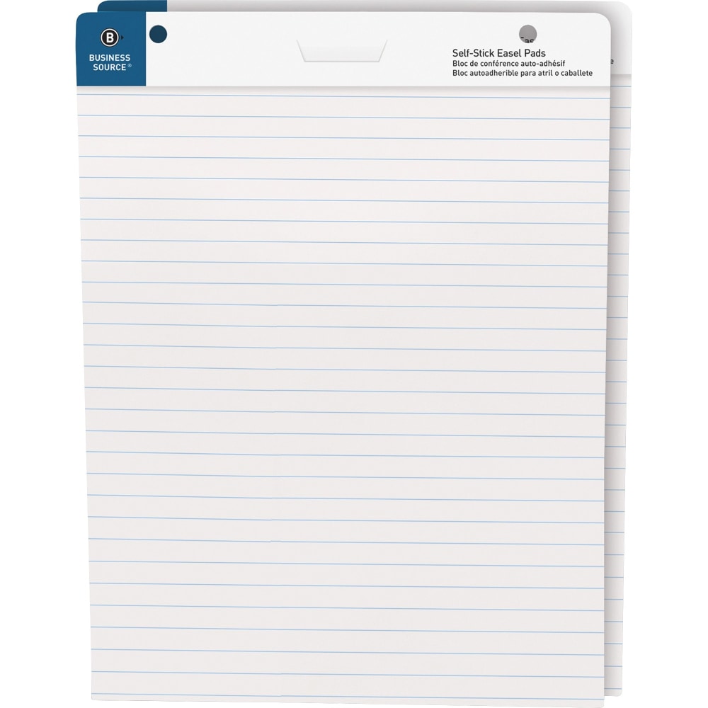Business Source 25inx30in Lined Self-stick Easel Pads - 30 Sheets - 25in x 30in Sheet Size - White Paper - Cardboard Cover - Self-stick - 2 / Carton MPN:38593