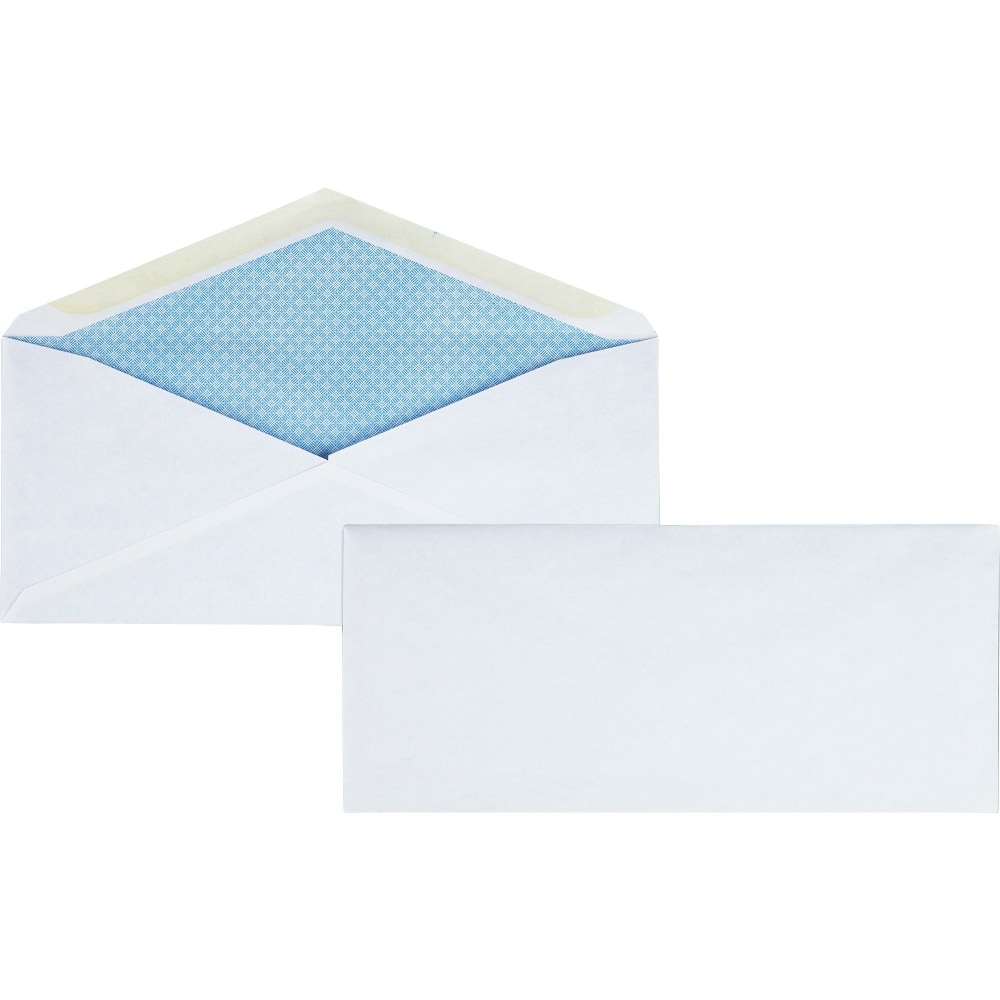 Business Source No.10 Regular Tint Security Envelopes - Security - #10 - 4 1/8in Width x 9 1/2in Length - 24 lb - Gummed - White - Wove - 500 / Box MPN:42206