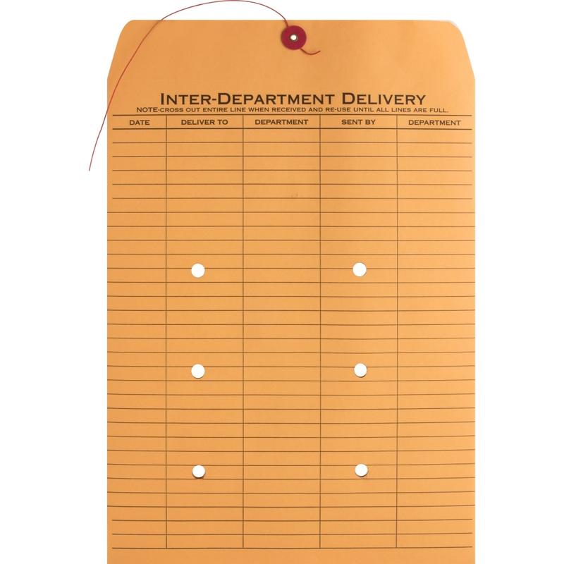 Business Source 2-sided Inter-Department Envelopes, 10in x 13in, 28 Lb, Button & String, Kraft, Box Of 100 MPN:42255