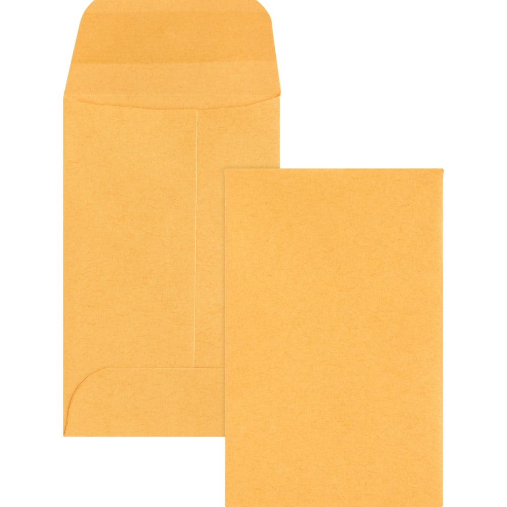 Business Source Small Coin Kraft Envelopes - Coin - #1 - 2 1/4in Width x 3 1/2in Length - 20 lb - Gummed - Brown Kraft - Kraft - 500 / Box MPN:04440